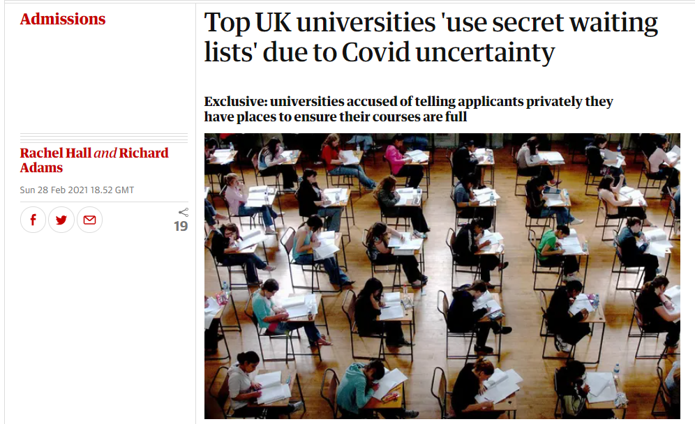 《卫报》独家：英国顶尖大学录取出现“秘密候补名单”