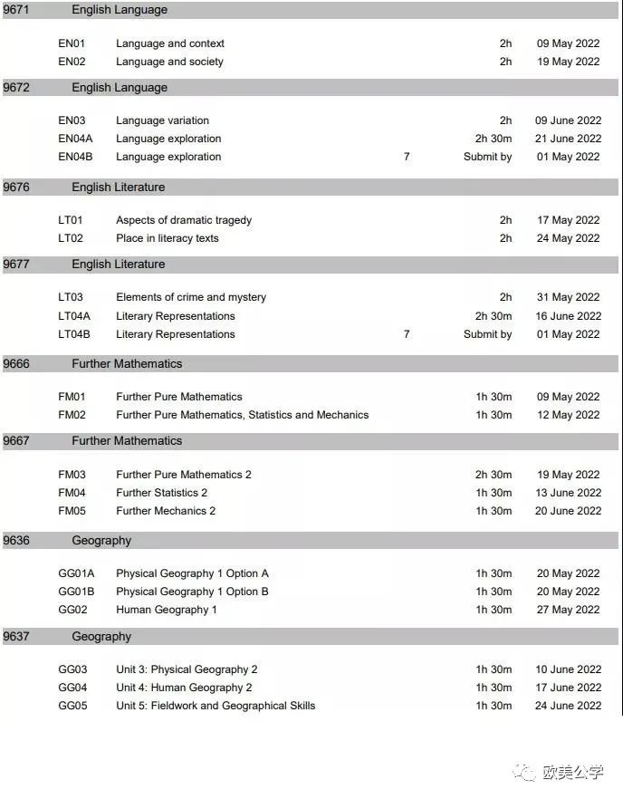 3大考试局公布了2022年A-Level夏季考试时间表 建议收藏  A-level 考试 第18张